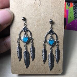 Silver and Turquoise Feather Dangle Earrings